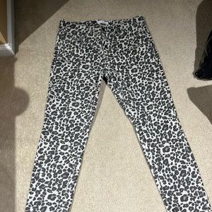 Loft Leopard pants size 8. They are 98% cotton and 2% Spandex.  Dry cleaned only
